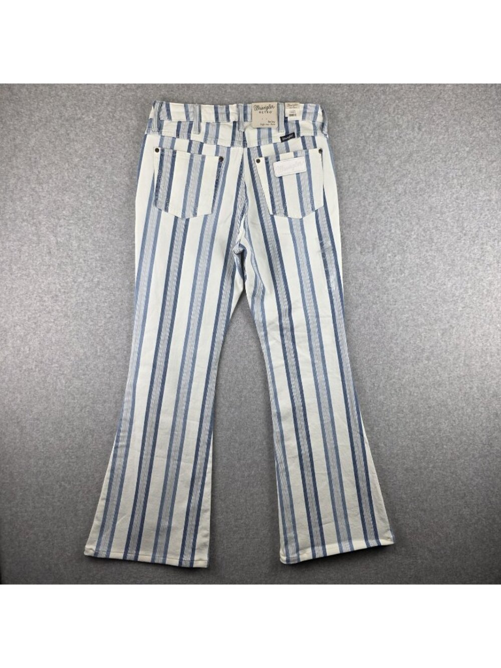 Wrangler Retro Bailey Jeans Womens 7 29x32 High Rise Flare Blue White Stripe